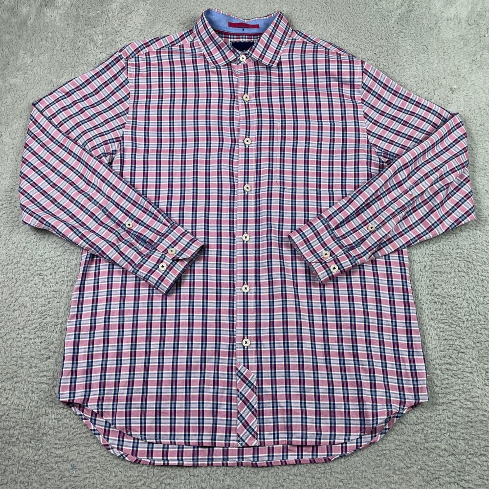 Tommy Bahama Shirt Mens Large Pink Blue Plaid Button Down Long Sleeve